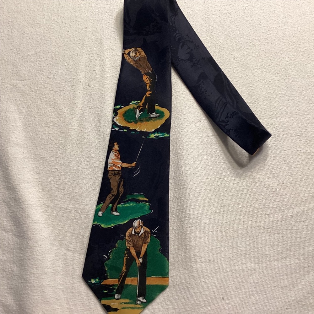 Dimoda Mens Golf Theme Necktie Navy Blue Hand Made Illustrative Sports Tie